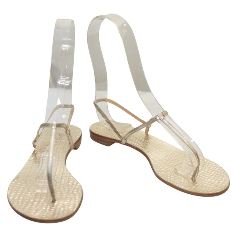 Casadei 8035 T-Strap Slingback Sandal Gold crocodile embossed leather size 8,5